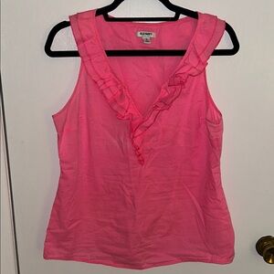 Old Navy Bright Pink Sleeveless Ruffle V-Neck Blouse size Medium